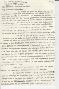 [Carta] 1952 oct. 29, Río Piedras, [Puerto Rico] [a] Gabriela Mistral
