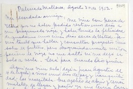 [Carta] 1952 ago. 30, Palma de Mallorca, [España] [a] [Gabriela Mistral]