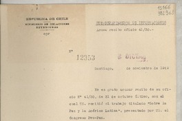 [Memorandum] N° 12353, 1949 dic. 2, Santiago [a] Señorita Lucila Godoy, Consul de Chile en comisión, Jalapa, Veracruz, México