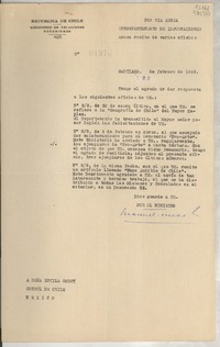 [Memorandum] N° 01976, 1949 feb. 23, Santiago, [Chile] [a] Doña Lucila Godoy, Cónsul de Chile, México