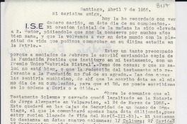 [Carta] 1955 abr. 7, Santiago, [Chile] [a] [Gabriela Mistral]