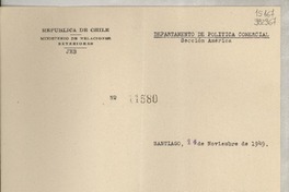 [Memorandum] N° 11580, 1949 nov. 14, Santiago [al] Señor Consul de Chile en Jalapa, Veracruz, Mejico