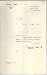 [Memorandum] N° 02863, 1949 mar. 21, Santiago, [Chile] [al] Señor Cónsul de Chile, Veracruz, [México]