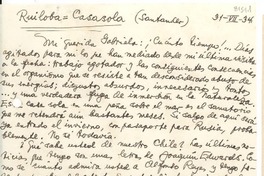 [Carta] 1934 jul. 31, Ruiloba-Casasola, Santander, [España] [a] Gabriela [Mistral]