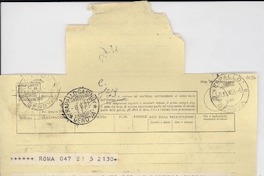 [Telegrama] 1951 jun. 6, Roma, [Italia] [a] Gabriella [i.e. Gabriela] Mistral, Rapallo, [Italia]
