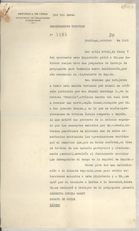 [Memorandum] N° 7195, 1935 oct. 20, Santiago, [Chile] [a la] Señorita Lucila Godoy, Cónsul de Chile, Lisboa, [Portugal]