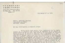 [Carta] 1951 dic. 27, México, D. F. [a] Srita. Gabriela Mistral, Consulado de Chile, Nápoles, Italia