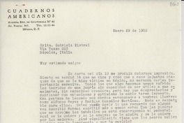 [Carta] 1952 ene. 29, [México D. F., México] [a la] Srita. Gabriela Mistral, Via Tasso 220, Nápoles, Italia