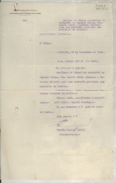 [Circular] N° 1141, 1935 sept. 27, Santiago, [Chile]