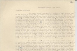 [Carta] 1950 ago. 5, Santiago [a] Gabriela Mistral