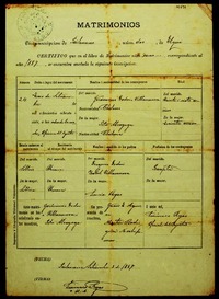 Certificado de Matrimonio de Jerónimo Godoi y Peta Alcayaga