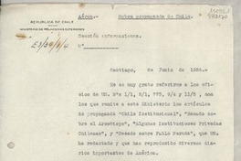 [Memorandum], 1936 jun., Santiago, [Chile] [al] Señor Cónsul de Chile en Oporto, [Portugal]