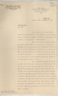 [Memorandum] Confidencial N° 43, 1949 sept. 6, Santiago [al] Cónsul de Chile Doña Gabriela Mistral
