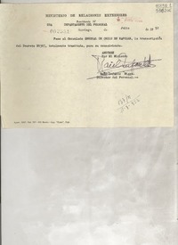 [Memorandum] N° 002551, 1952 ago. 4, Santiago [a] Consulado General de Chile, Nápoles