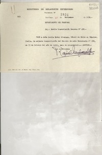 [Memorandum] N° 3936, 1952 nov. 27, Santiago [a] Consulado General de Chile, Nápoles