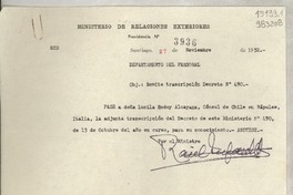 [Memorandum] N° 3936, 1952 nov. 27, Santiago [a] Consulado General de Chile, Nápoles