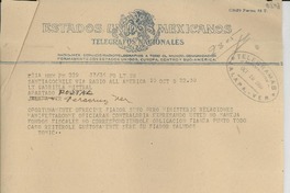 [Telegrama] 1950 oct. 10, Santiago, Chile [a] Gabriela Mistral, Veracruz, [México]