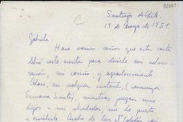 [Carta] 1951 mar. 19, Santiago de Chile [a] Gabriela Mistral
