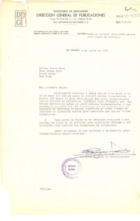 [Carta] 1962 jul. 2, San Salvador, [El Salvador] [a] Doris Dana, Pound Ridge, New York, [Estados Unidos]