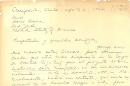 [Carta] 1961 ago. 6, Concepción, Chile [a] Doris Dana, New York, Estados Unidos