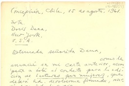 [Carta] 1961 ago. 6, Concepción, Chile [a] Doris Dana, New York, U.S.A.