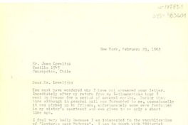 [Carta] 1963 feb. 23, New York, U.S.A. [a] Juan Loveluck, Concepción, Chile