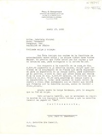 [Carta] 1950, abr. 13, Santa Barbara, California, [Estados Unidos] [a] Gabriela Mistral, Hotel "Mocambo", Veracruz, República de México