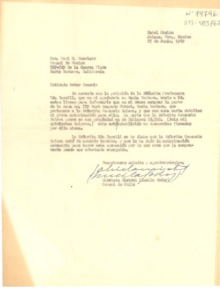 [Carta] 1950, jun. 27, Hotel "Mocambo", Veracruz, República de México [a] Paul G. Sweetser, Santa Barbara, California, [Estados Unidos]