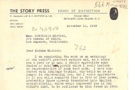 [Carta] 1949, nov. 14, Long Island, N.Y., [Estados Unidos] [a] Gabriella Mistral, Los Angeles, California, [Estados Unidos]