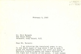 [Carta] 1950 feb. 8, [Estados Unidos] [a] Whit Burnett, Long Island, N.Y., [Estados Unidos]