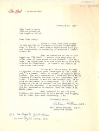 [Carta] 1950 feb. 20, St. Meinrad, Indiana [Estados Unidos] [a] Lucila Godoy, Chilean Consulate, Los Angeles, Calif. [Estados Unidos]