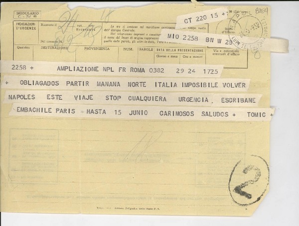 [Telegrama] 1952 mayo 24, Roma [a] Gabriela Mistral
