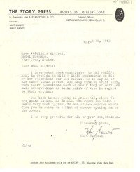 [Telegrama] 1950 mar. 21, Long Island, New York, [Estados Unidos] [a] Gabriella Mistral, Hotel Mocambo, Veracruz, México