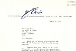 [Carta] 1950 mar. 30, New York, [Estados Unidos] [a] Doris Dana co Gabriela Mistral, Hotel México, Jalapa, Veracruz, México