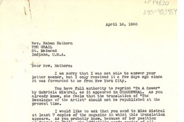 [Carta] 1950 apr. 16, New York, [Estados Unidos] [a] rev. Raban Hathorn, Indiana, U.S.A.