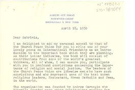 [Carta] 1950 apr. 18, New York, [Estados Unidos] [a] Gabriela Mistral