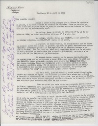 [Carta] 1954 abr. 13, Santiago [a] Gabriela Mistral
