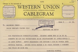 [Telegrama] 1954 Jun. 2, [EE. UU.] [a] Radomiro Tomic, Santiago de Chile