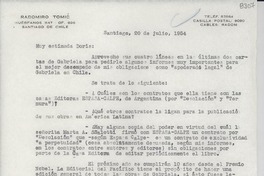 [Carta] 1954 jul. 20, Santiago [a] Doris Dana