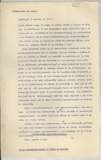 [Oficio] 1935 oct. 25, Lisboa, [Portugal] [al] Señor Cónsul-Encargado de Chile en Madrid, [España]