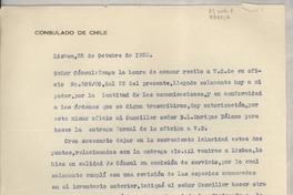 [Oficio] 1935 oct. 25, Lisboa, [Portugal] [al] Señor Cónsul-Encargado de Chile en Madrid, [España]