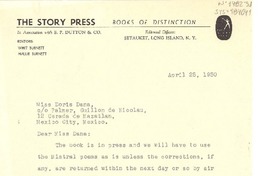 [Carta] 1950 apr. 25, Long Island, New York, [Estados Unidos] [a] Doris Dana co Palmer Guillon de Nicolau [sic], Mexico City, Mexico