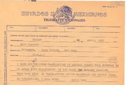 [Telegrama] 1950 apr. 25, Xalapa, [México] [a] Whit Burnett, Long Island, New York, [Estados Unidos]