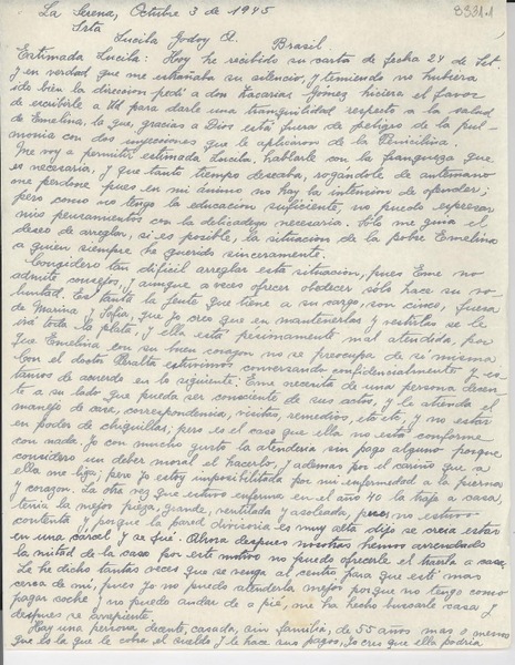 [Carta] 1945 oct. 3, La Serena, [Chile] [a] Lucila Godoy A.