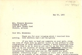 [Telegrama] 1950 may 26, [Estados Unidos] [a] Frances Mousseau, Phoenix, Arizona, [Estados Unidos]