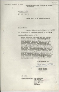 Circular N° 3091-44, 1947 oct. 10, Nueva York, [Estados Unidos] [al] señor Cónsul de Chile, Santa Bárbara