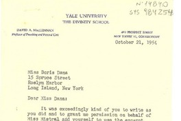 [Carta] 1954 oct. 21, New Haven, Connecticut, [Estados Unidos] [a] Doris Dana, Long Island, New York, [Estados unidos]