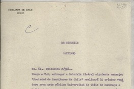 [Memorandum] N° 61, 1948 dic. 2, MinChile, Santiago, [Chile] [al] [Embajador de Chile en México]