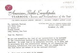 [Carta] 1955 nov. 18, Chicago Illinois, [Estados Unidos] [a] Gabriela Mistral co Doris Dana, Long Island, New York, [Estados Unidos]