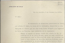[Circular] N° 425, 1937 oct. 2, Río de Janeiro, [Brasil] [a] Señorita Gabriela Mistral